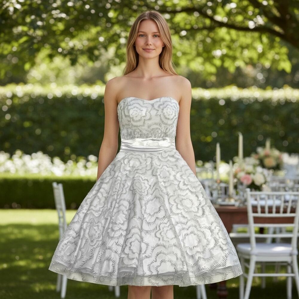 MORGAN & CO - 7/8 White Silver Glitter Party Dress ⭐️